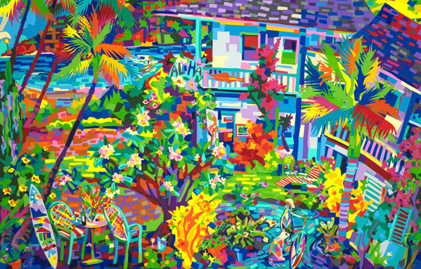 Original art by Camille Fontaine, featured at Garden Island Inn, Lihue, Kauai