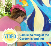 Video of Kauai artist Camile Fontaine - original paintings at The Garden Island Inn
